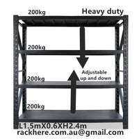🔥800kg heavy duty racking L1.5mX0.6XH2.4m racking cabinets bins steel metal racking black racking 2.4m high shelving racking