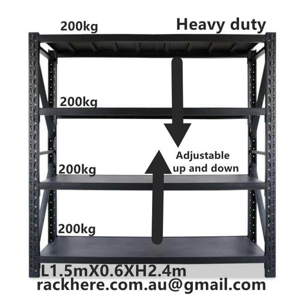 🔥800kg heavy duty racking L1.5mX0.6XH2.4m racking cabinets bins steel metal racking black racking 2.4m high shelving racking