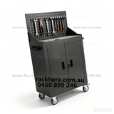 Mobile Steel Workshop Tool Cabinet with Pegboard Back‑Panel, Lockable Double Doors Rolling Garage Storage Trolley Cabinet