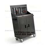 Mobile Steel Workshop Tool Cabinet with Pegboard Back‑Panel, Lockable Double Doors Rolling Garage Storage Trolley Cabinet