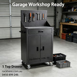 Brand‑new matte‑black rolling tool cabinet 1 drawer built for workshops and home garages