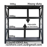 Free delivery within 50km Matt black color L2mXH2.4mXW0.6 heavy duty 1200kg shed shelving