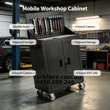 Mobile Steel Workshop Tool Cabinet with Pegboard Back‑Panel, Lockable Double Doors Rolling Garage Storage Trolley Cabinet