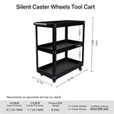 3‑Tier Black Light‑Duty Tool Cart with Silent Brake Wheels, Workshop Garage Storage Trolley