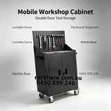 Mobile Steel Workshop Tool Cabinet with Pegboard Back‑Panel, Lockable Double Doors Rolling Garage Storage Trolley Cabinet