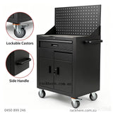 Brand‑new matte‑black rolling tool cabinet 1 drawer built for workshops and home garages