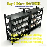 👏Buy 4 new shelving unitsL2mX0.6mXH1.8m(4 X150=$600) or spend over $600 get a FREE heavy-duty shelf(L1.5mX0.6Xh2m)